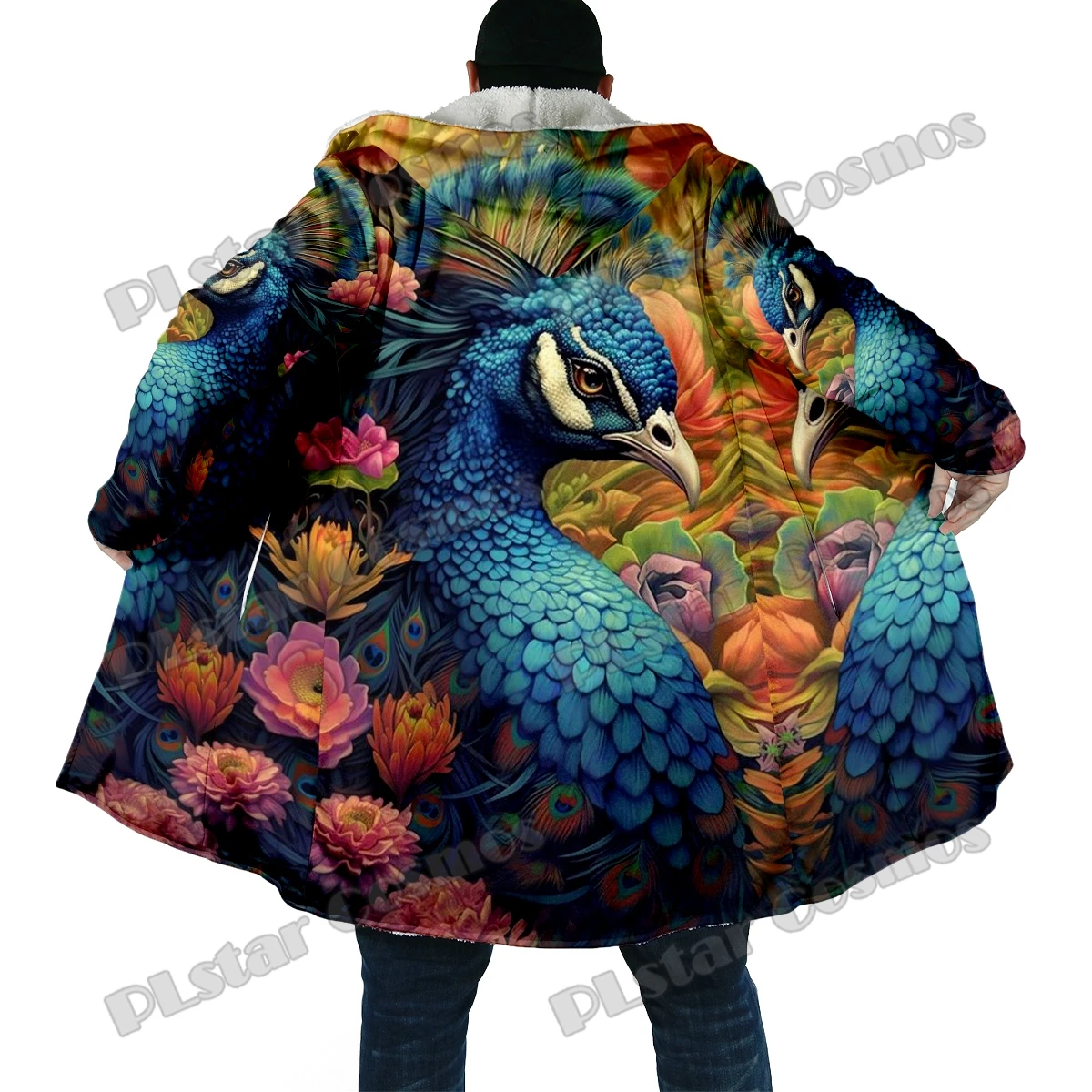 Capa de Lana con Capucha DP41 – Estampado Pavo Real para Invierno - imagen 2