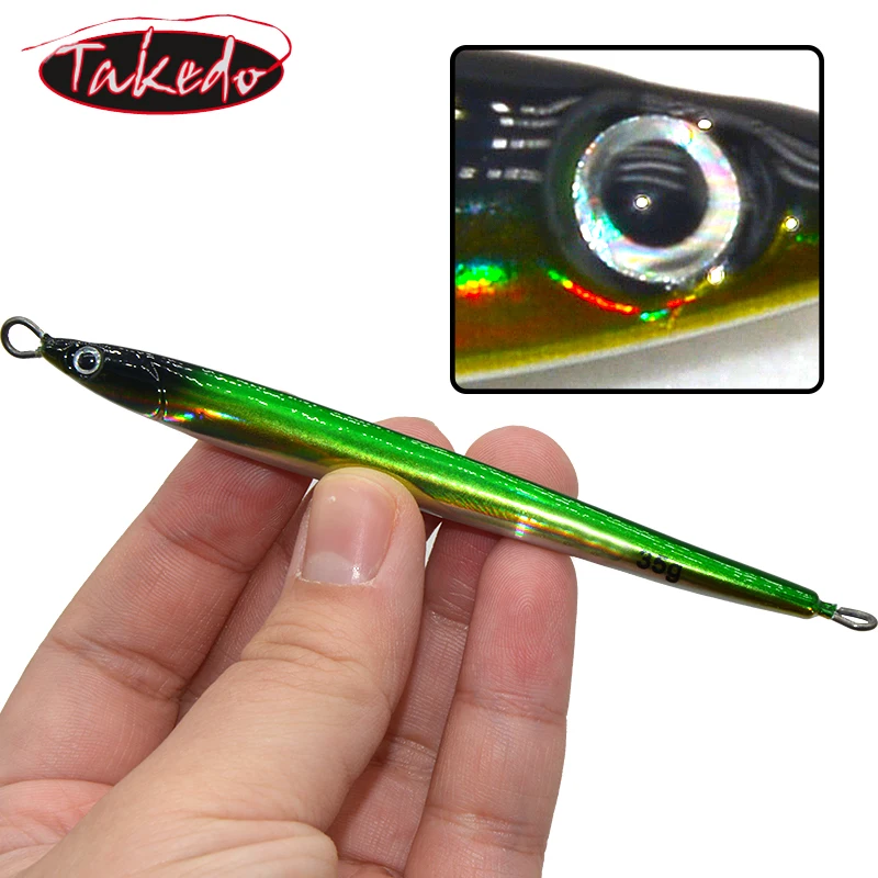 TAKEDO TK6030 Fsat plantillas de hundimiento 35G 110MM señuelo de Jigging de Metal de aguas profundas Jigbait cuchara cebo lápiz plantillas verticales con gancho - imagen 3