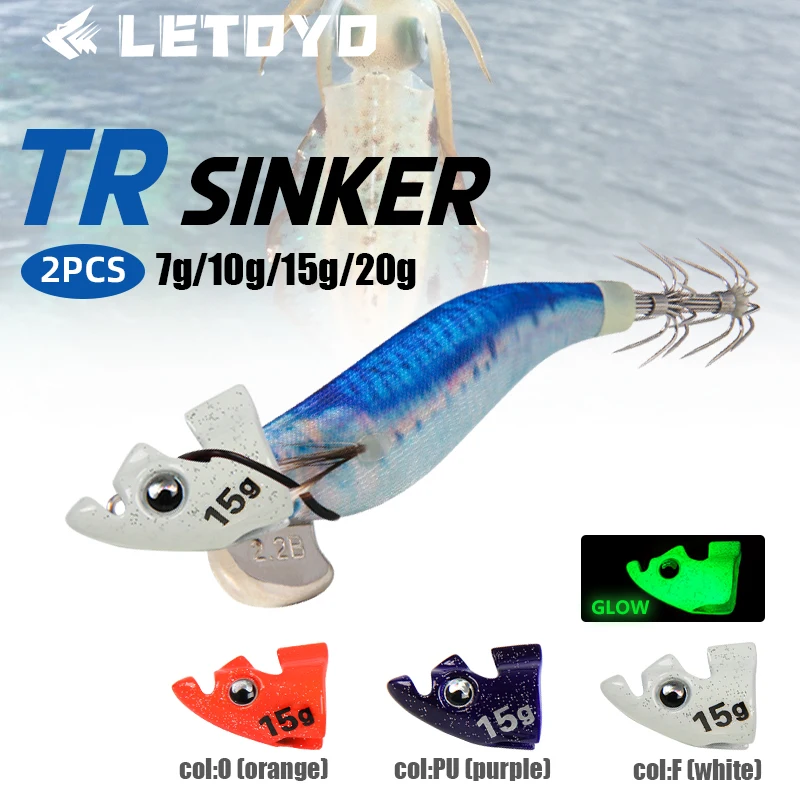 LETOYO luminoso 2 uds TR peso de plomo para punta Run EGI señuelo de calamar Eging Webfoot pulpo sepia calamar plantilla pesca en el mar