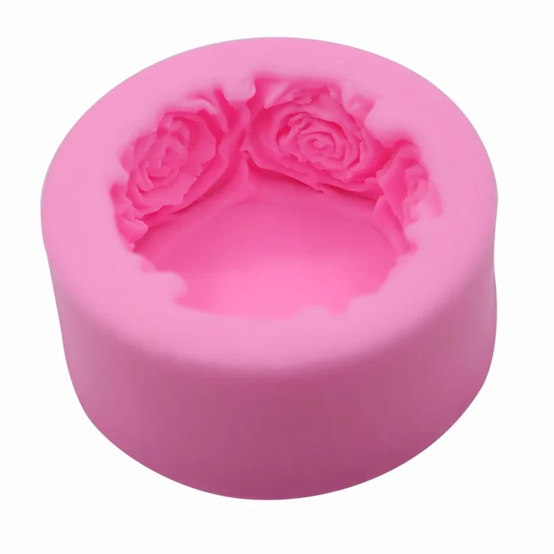 Molde de jabón de flores rosas redondas 3D, molde cilíndrico de silicona, moldes para velas, decoración artesanal - imagen 5