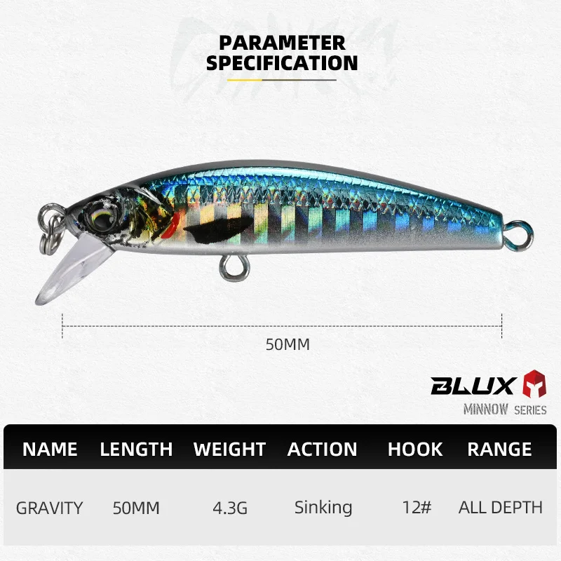 BLUX Gravity Minnow-señuelo de pesca termorretráctil de 50mm de largo, Wobbler de 4,3g para agua dulce, agua salada, Lucio, cebo de plástico duro - imagen 4