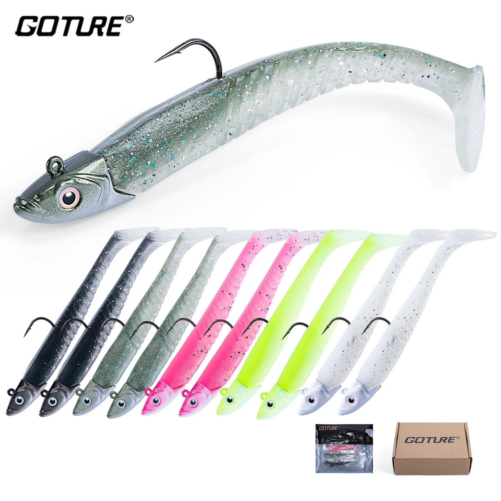 Señuelo de pesca Goture Minnow, 17g, 10cm, cola de natación, señuelo suave, ojos 3D, plantilla, cebo, Lucio, accesorios de pesca con gancho
