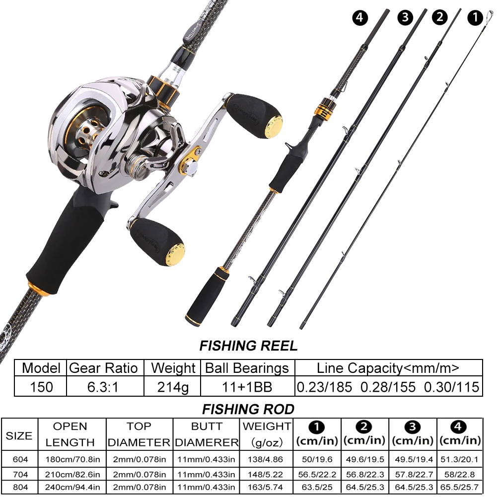 Sougayilang Baitcast Rod Reel Combo portátil 4 secciones M Power Casting caña de pescar con 11 + 1BB Baitcasting Kit de carrete de pesca - imagen 5