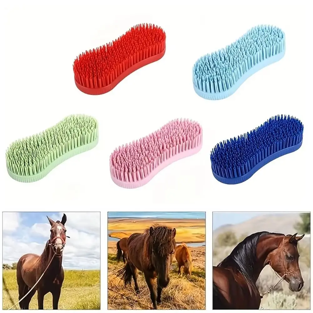1 Uds. Cepillo de cuidado de caballos colorido, cerdas duras de silicona, accesorios para caballos, herramienta de masaje ecuestre de plástico - imagen 2