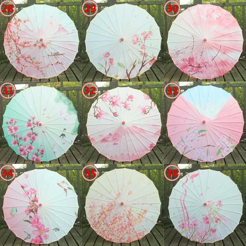 Parasol Decorativo Seda Estampada 56cm – Flores Cerezo con Borla - imagen 4