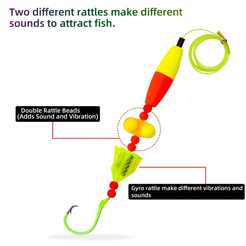 5 unids/set de aparejos de pesca de bagre, aparejos de pesca con banco, aparejos de pesca con gato, flotadores, cuentas de sonajero, aparejo con broches, anzuelos circulares 6/0 8/0 10/0 - imagen 4