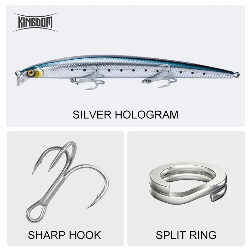 Kingdom-señuelo de pesca de fundición larga, 14,5g, 19g, 29g, pececillo flotante de hundimiento lento, Wobbler, cebo duro Artificial, Jerkbaits, Lucio de lubina - imagen 5