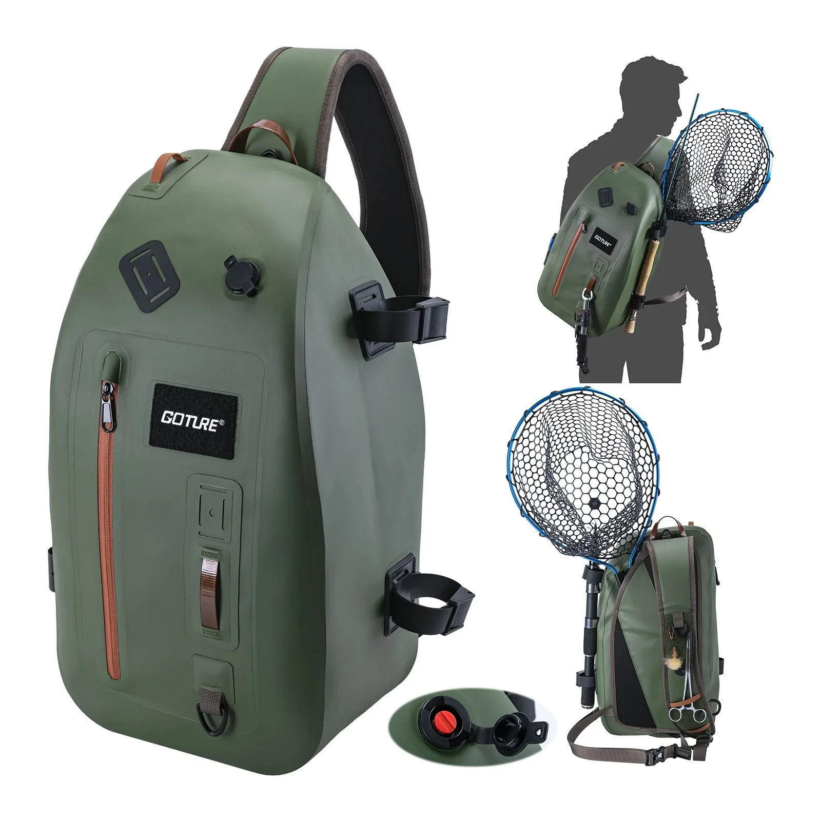 Goture-bolsa de pesca con mosca IPX8, riñonera portátil multifuncional impermeable, bolsa de almacenamiento de herramientas de pesca TUP 840D con soporte para caña