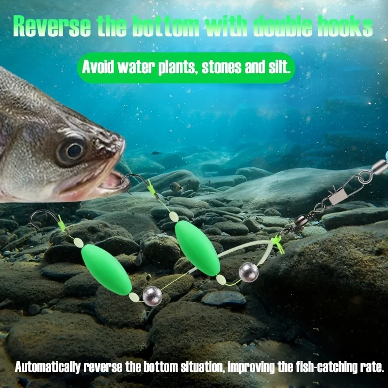 TAKBAS Juego de 5 paquetes de aparejos de anzuelo doble inverso fuera de fondo: ideal para pesca de carpa europea, malezas, piedras y limo - imagen 5