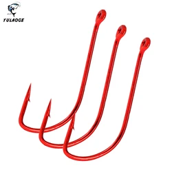 Anzuelo de carpa rojo con púas y curva, acero al carbono resistente