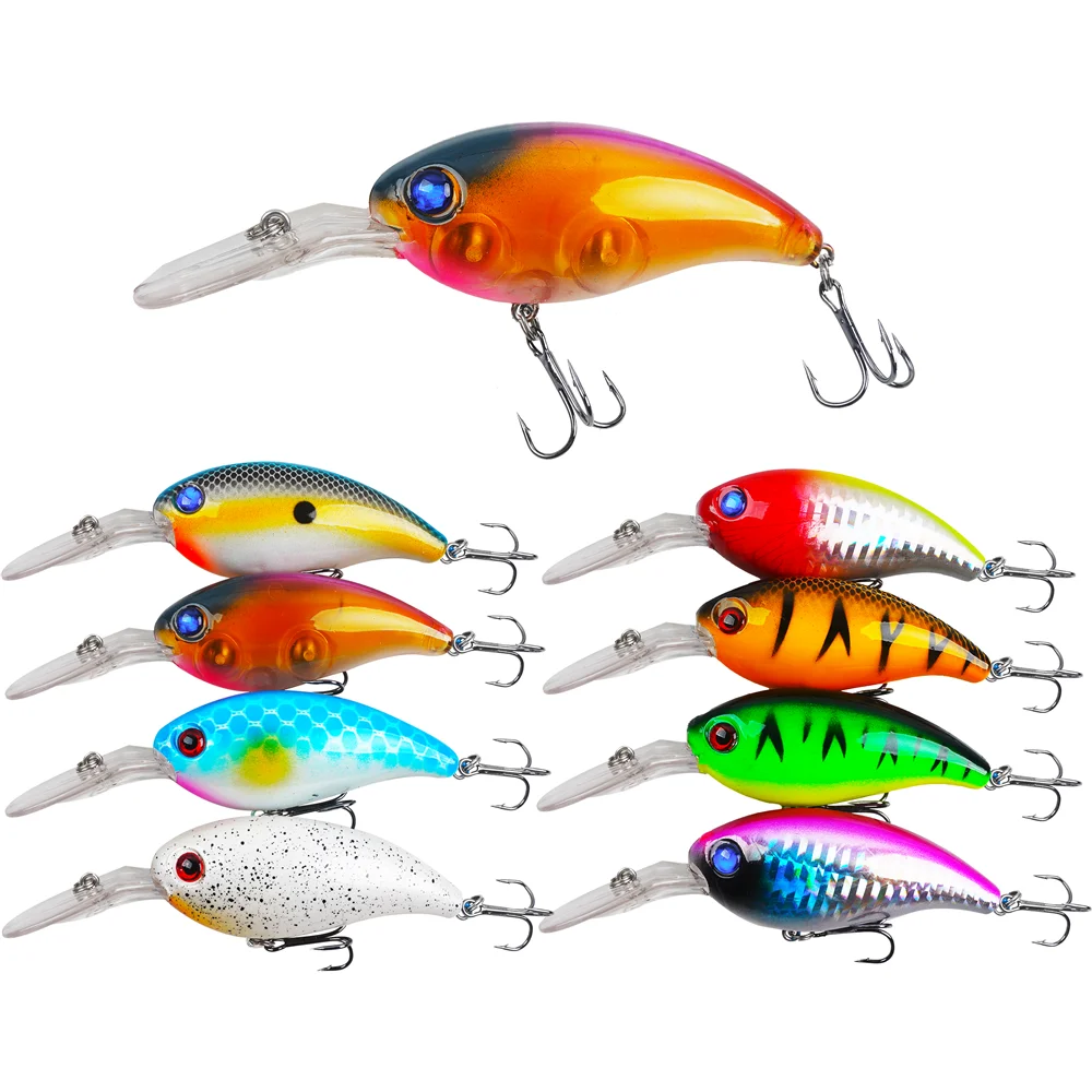 Señuelos de Pesca con manivela, cebos duros Wobbler para pesca de lubina, trucha, Lucio, Swimbait, 14g, 8 piezas