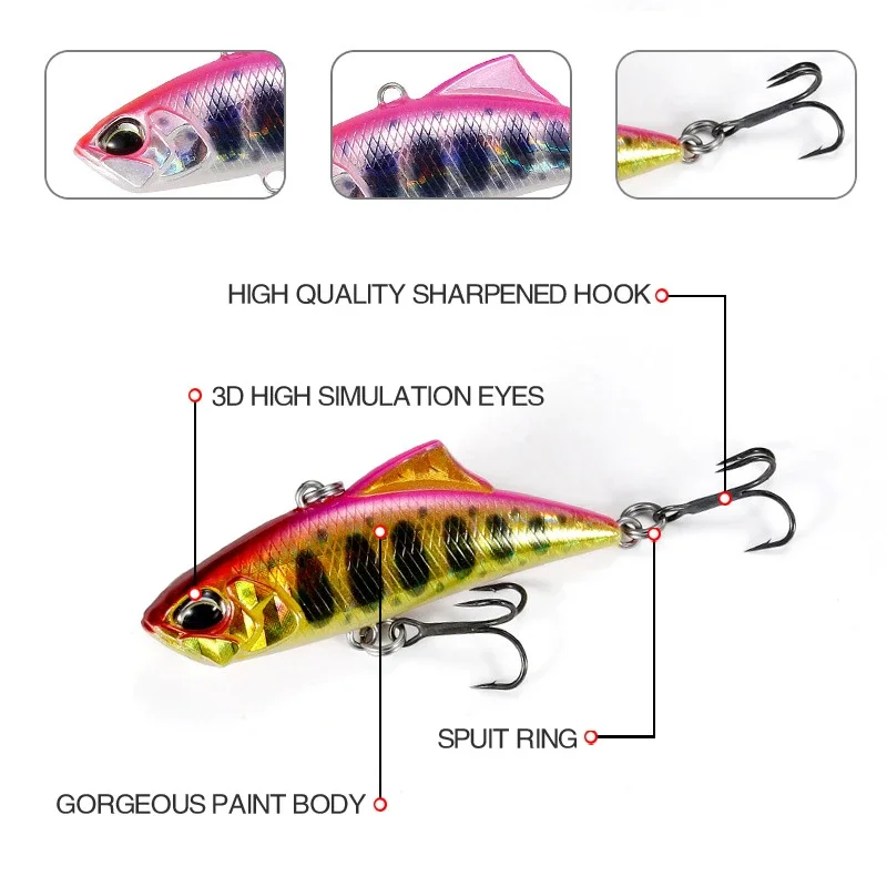 Señuelos de pesca altamente realistas Mini cebos VIB 1 Uds 45mm/5,3g Mini cebo duro VIB para pesca de aguas profundas y de fundición lejana - imagen 4