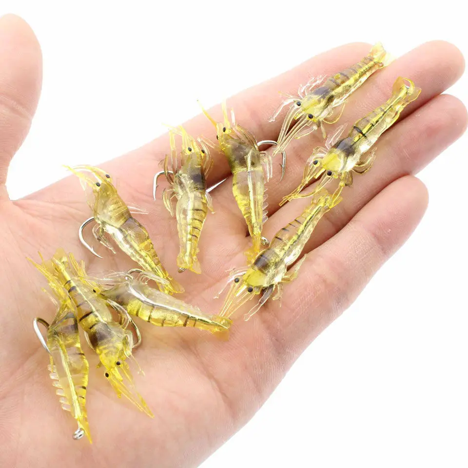 10 piezas de pesca con anzuelo s camarón hierba cebo suave 4,5 cm 1,3 g wobblers silicona señuelos artificiales para la trucha bass jig aparejos de pesca - imagen 4