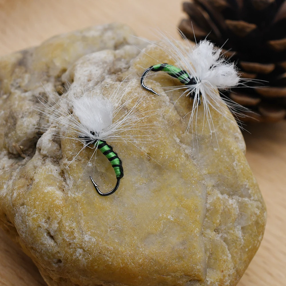 MNFT 10 piezas 11 #    Señuelos de mosca seca con anzuelo de pesca, moscas de lanzadera de faisán de ninfa de ala blanca pura - imagen 4