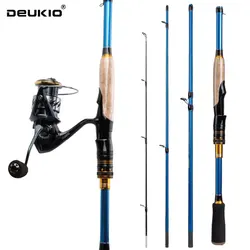 DEUKIO Combo Caña de Pesca Carbono 4/5 + Carrete Spinning 3000