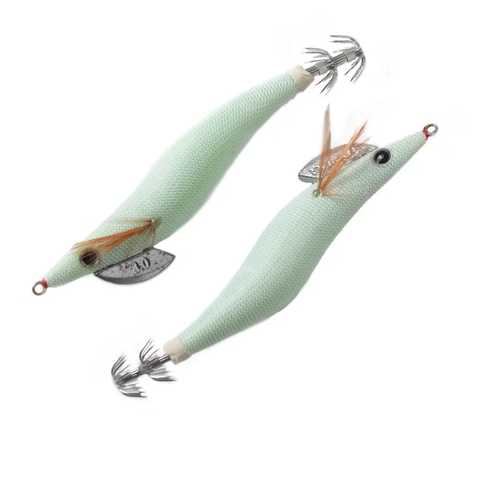 Bimoo 1~2 piezas Tamaño 2.5 # 3.0 # 3,5 plantillas de calamar luminosas, camarones de madera con brillo blanco y anzuelos de calamar y pulpo, señuelo de pesca de sepia - imagen 5