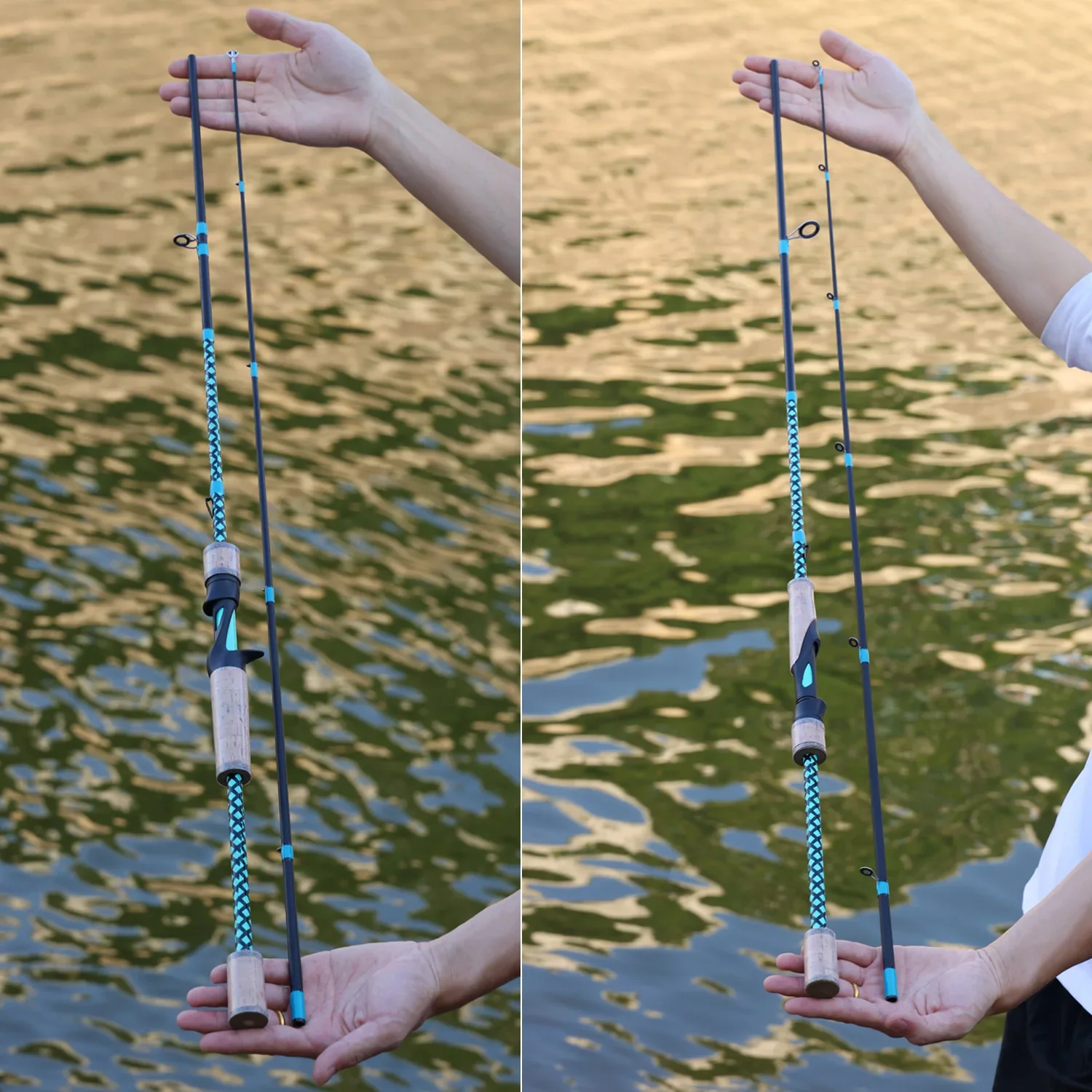 Sougayilang-caña de pescar de fibra de carbono con mango de corcho, 2 secciones, giratoria, calidad de agua dulce - imagen 5