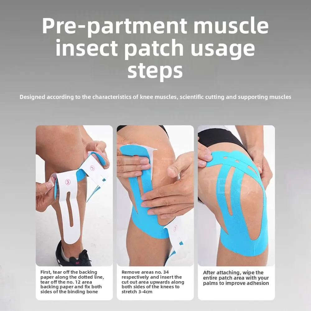 Cinta de kinesiología precortada transpirable, Material de algodón, cinta deportiva transpirable precortada, soporte elástico y estabilidad, 2 uds. - imagen 5