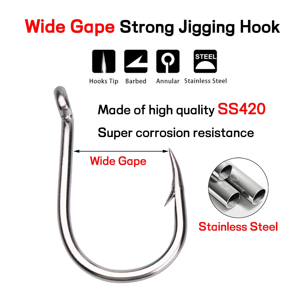 Lionriver-anzuelos de Jigging lento de acero inoxidable, 5 piezas, 1/0 -13/0 - imagen 2