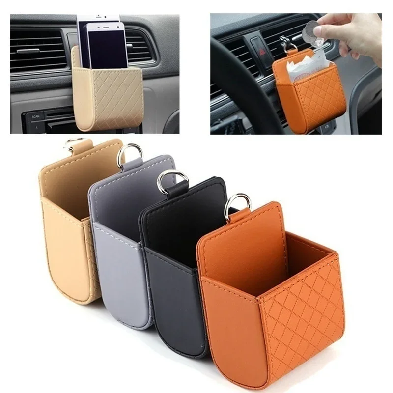 Bolsa de almacenamiento multifuncional para coche, práctica bolsa Universal para teléfono de coche, cubo de basura de escape de cuero PU, soporte para teléfono, caja de almacenamiento de artículos - imagen 2