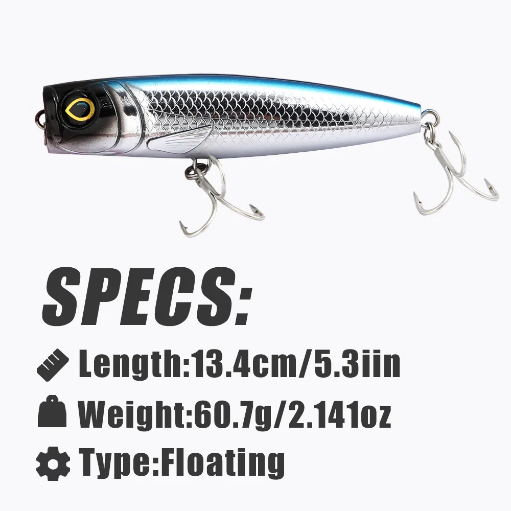B&U Popper Topwater-señuelo de pesca, cebo duro Artificial de agua salada para superficie de mar de atún - imagen 2