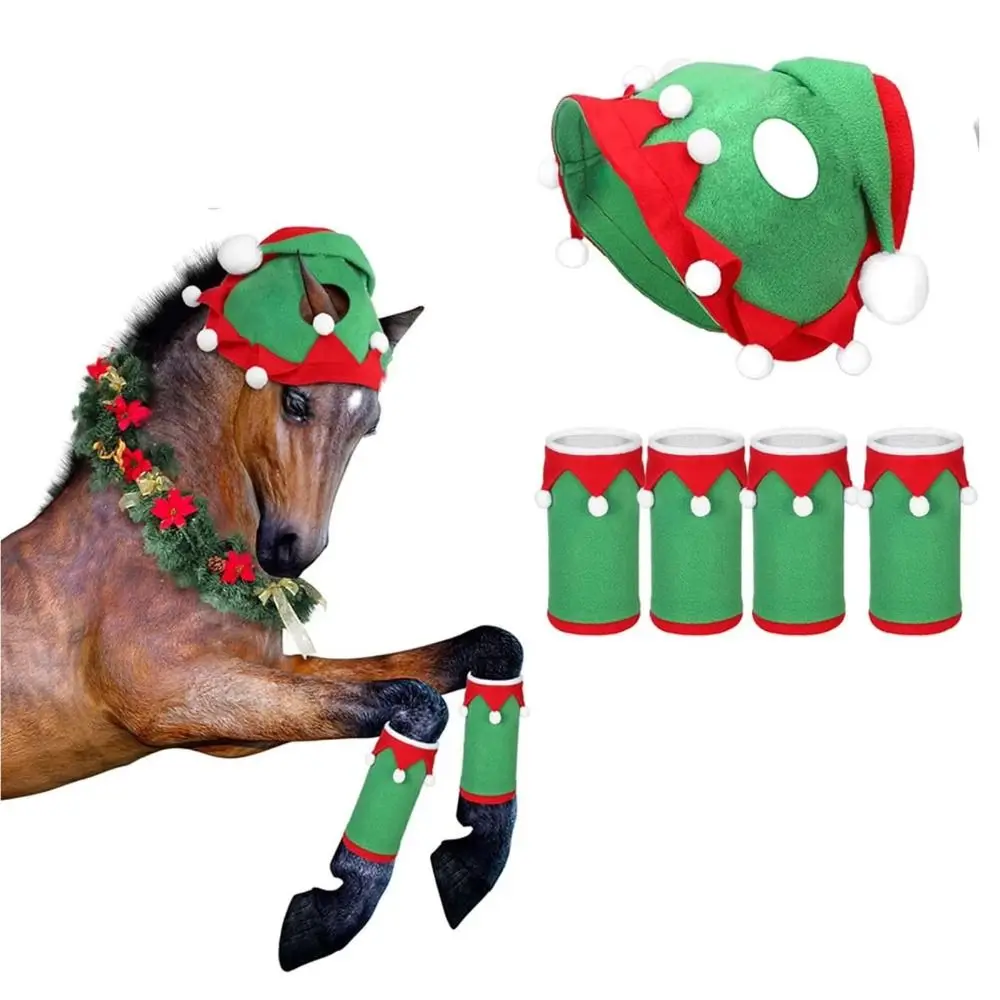 Diseño navideño, conjunto de vestido de caballo, tema de fiesta, decoración navideña, sombrero de Navidad de caballo, equipo ecuestre estilo Santa - imagen 2