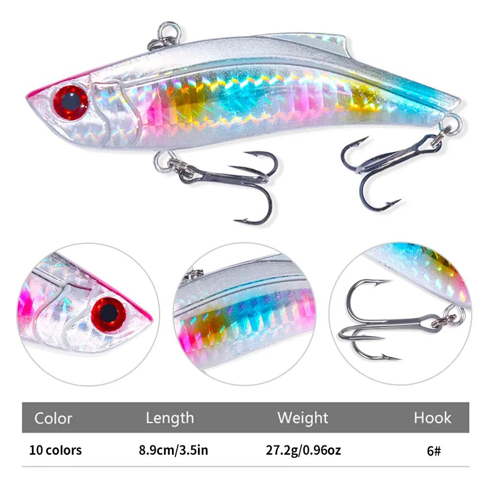 1 Uds. Wobbler duro de invierno 90mm 28g Señuelos de pesca VIB de plástico cebo Artificial Isca 4 # Anzuelos triples que se hunden el aparejo Crankbait - imagen 5