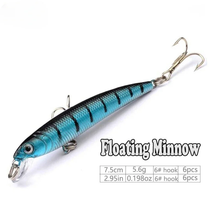Jerkbait Minnow Kit de cebo artificial flotante, Swimbait de manivela dura, Wobbler para curricán Crankbait, señuelo de pesca, juego de aparejos - imagen 2