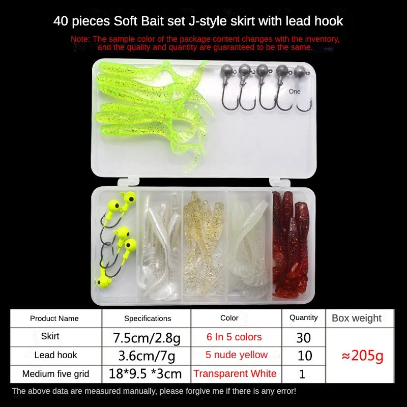 Más de 40 unidades/lote de señuelos blandos de Pesca, 5cm, 0,7g, anzuelo de cabeza plomada, 3,2 cm, 3,5g, anzuelos de Pesca con caja de aparejos de Pesca - imagen 3