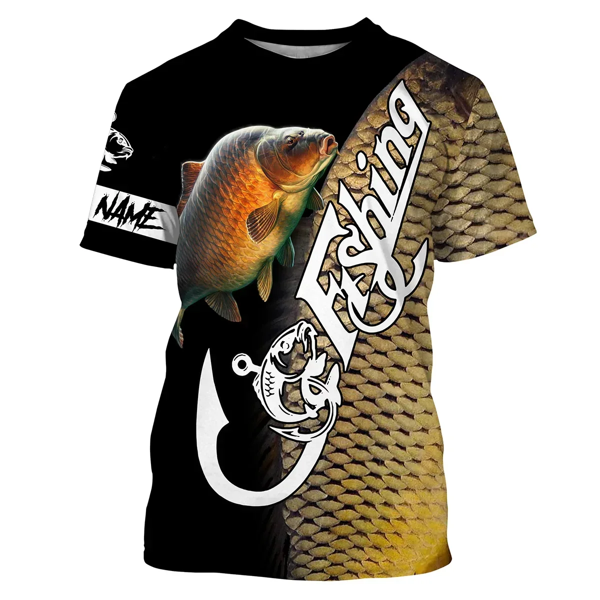 Camiseta pesca carpa personalizable – Estampado 3D bandera americana - imagen 5