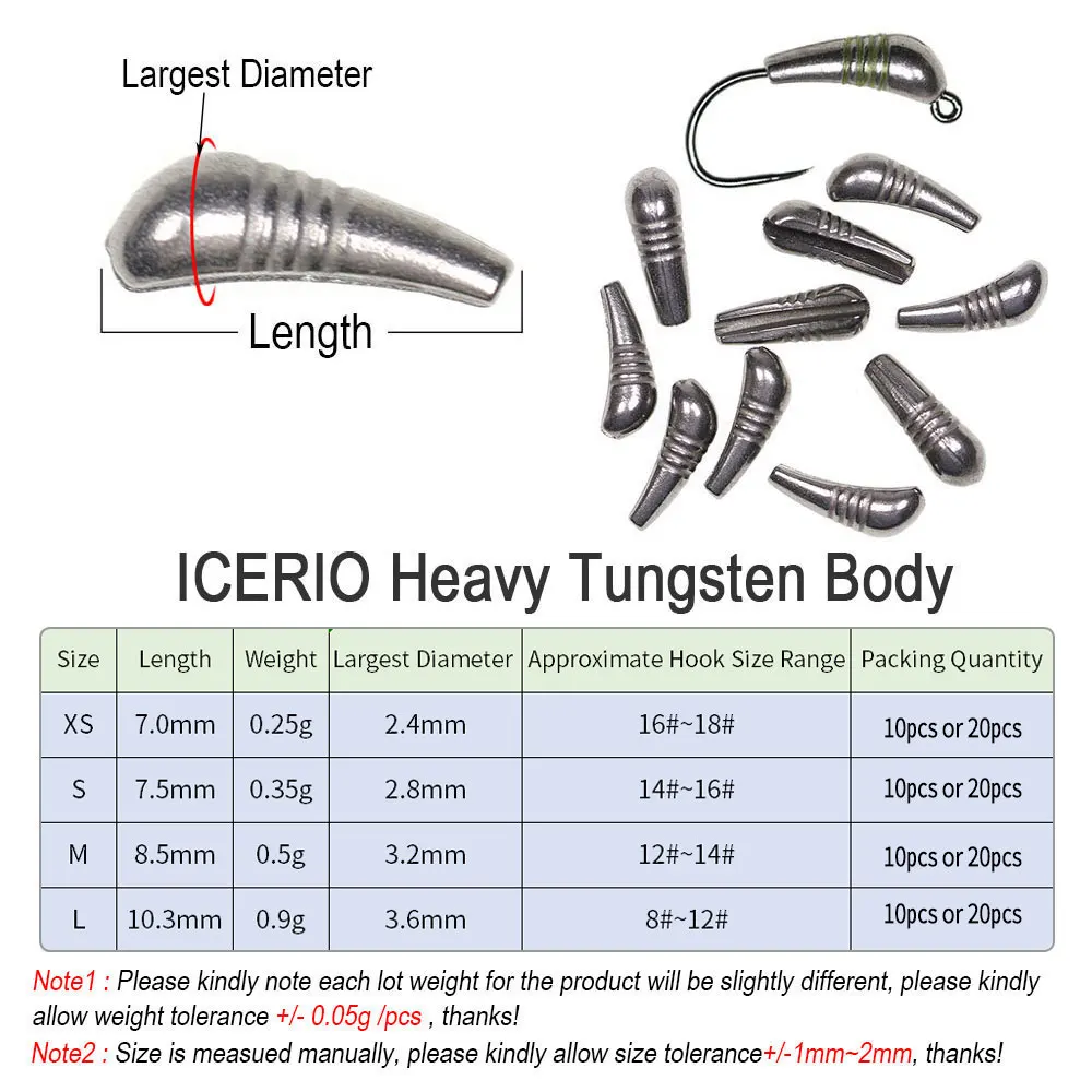 ICERIO 10 Uds 20 piezas plantilla de cuerpo de ninfa de tungsteno cuentas traseras plantilla de hundimiento rápido atado de moscas de ninfa/Material de tejer tamaño XS S M L - imagen 3