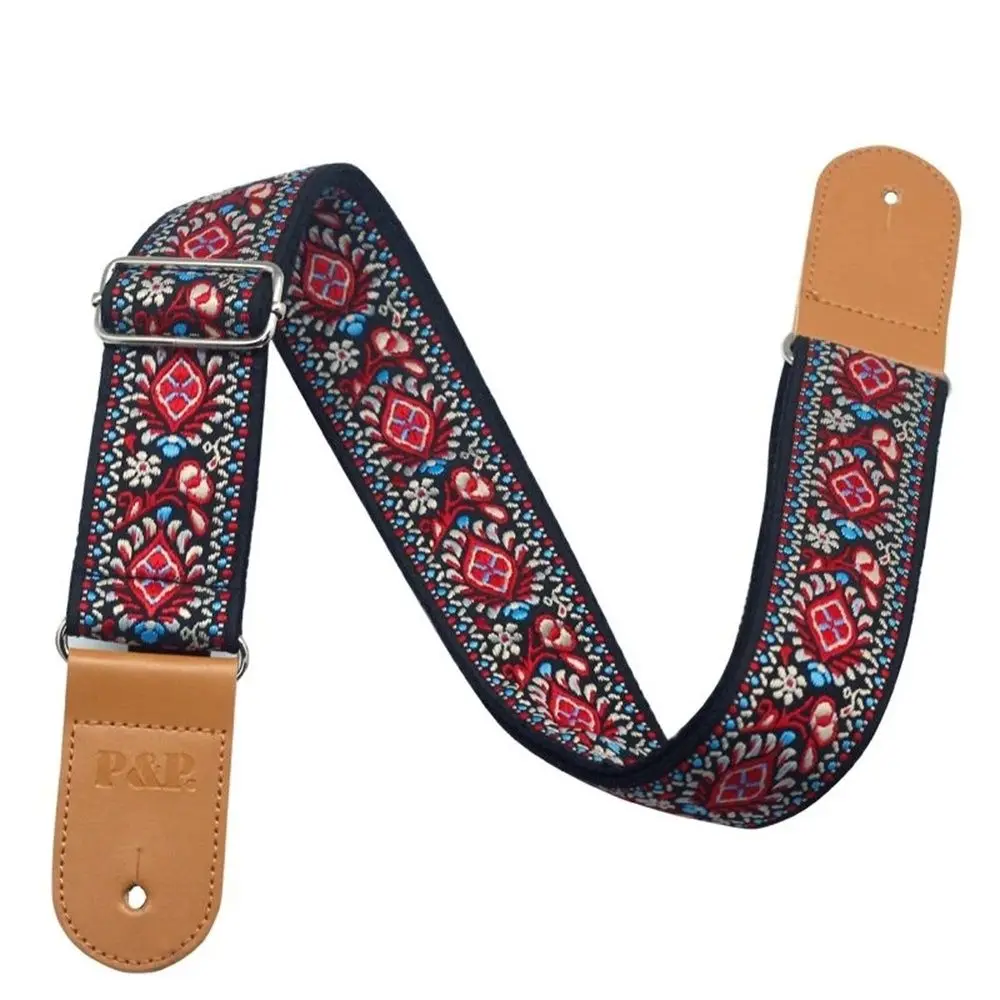 Correa de guitarra de algodón bordada ajustable, ensanchamiento, engrosamiento, cinturones de bajo para guitarra acústica eléctrica - imagen 5