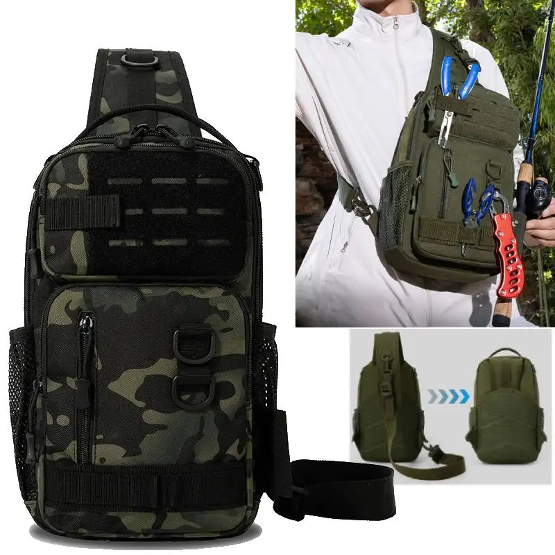 Bolsa de Pecho Táctica con Portacañas Sistema Molle para Pesca
