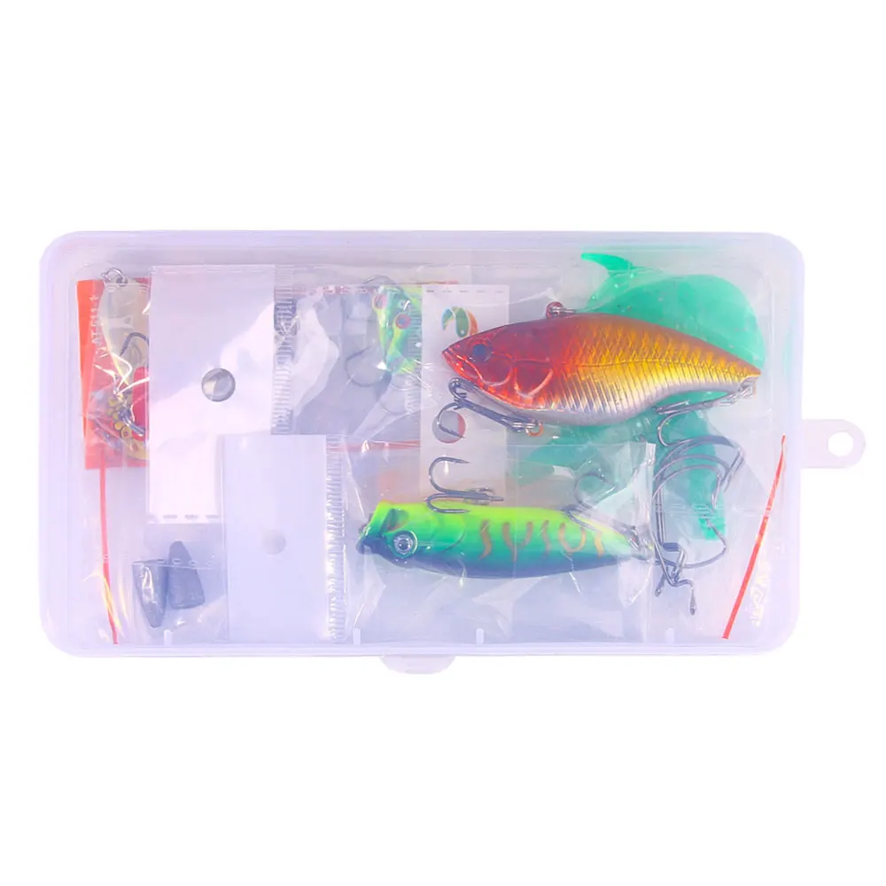21 Uds. Conjunto combinado de Señuelos de Pesca cebo duro mixto Popper VIB Soft Grub Jig Head anzuelo de manivela Texas Rig Bass kit de caja de aparejos de bagre - imagen 2