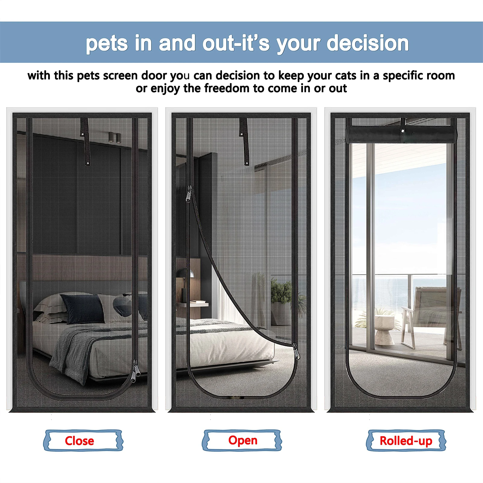 Pantalla de puerta con cremallera Anti-gato PPT Nano cortina de puerta con apertura hacia arriba y forma de apertura izquierda pantalla de malla antimosquitos para sala de estar de mascotas - imagen 2