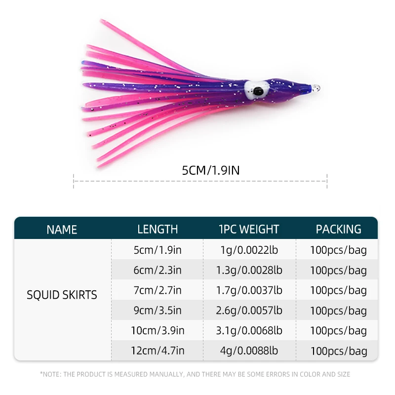 100 Uds 5-12cm 20 colores mezclados señuelo de pesca de calamar brillante goma suave pulpo falda de calamar cebo lubina atún pesca de carpa - imagen 5