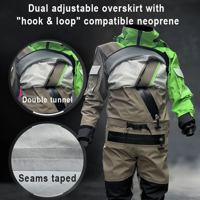 Traje seco para hombre, traje seco flotante impermeable y transpirable con capucha desmontable para agua fría, kayak, pesca, natación, navegación, Rafting - imagen 5