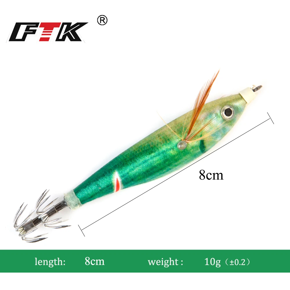 FTK-cebos de calamar para pesca al aire libre, anzuelo de calamar de 8cm/10g, cebo luminoso de madera para pesca de mar, camarón, pulpo y sepia - imagen 3
