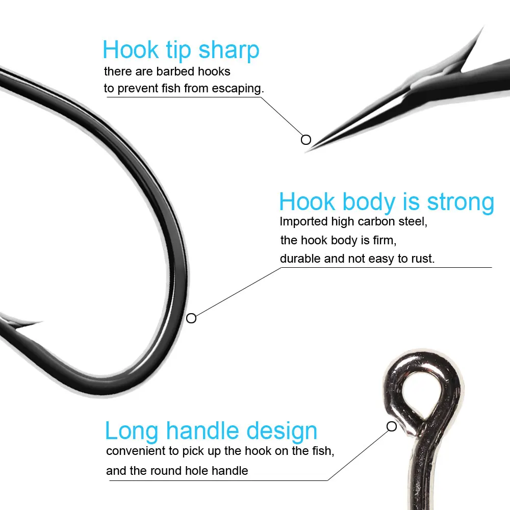 ICERIO 50 Uds. Ganchos de plantilla O'shaughnessy de acero rico en carbono/gancho anillado de Kirby marino Señuelos de pesca de agua salada anzuelos de atado 9 # ~6/0 # - imagen 5