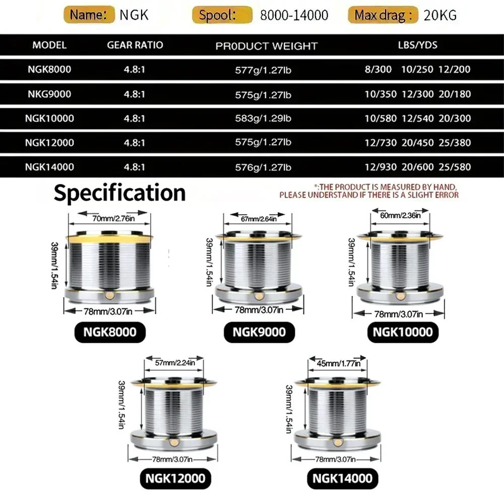Carrete de pesca Jigging para agua salada, bobina de Metal Ultra suave de fundición larga, arrastre de 20kg, serie 8000-14000, alta velocidad 4,8: 1 para todas las aguas - imagen 3