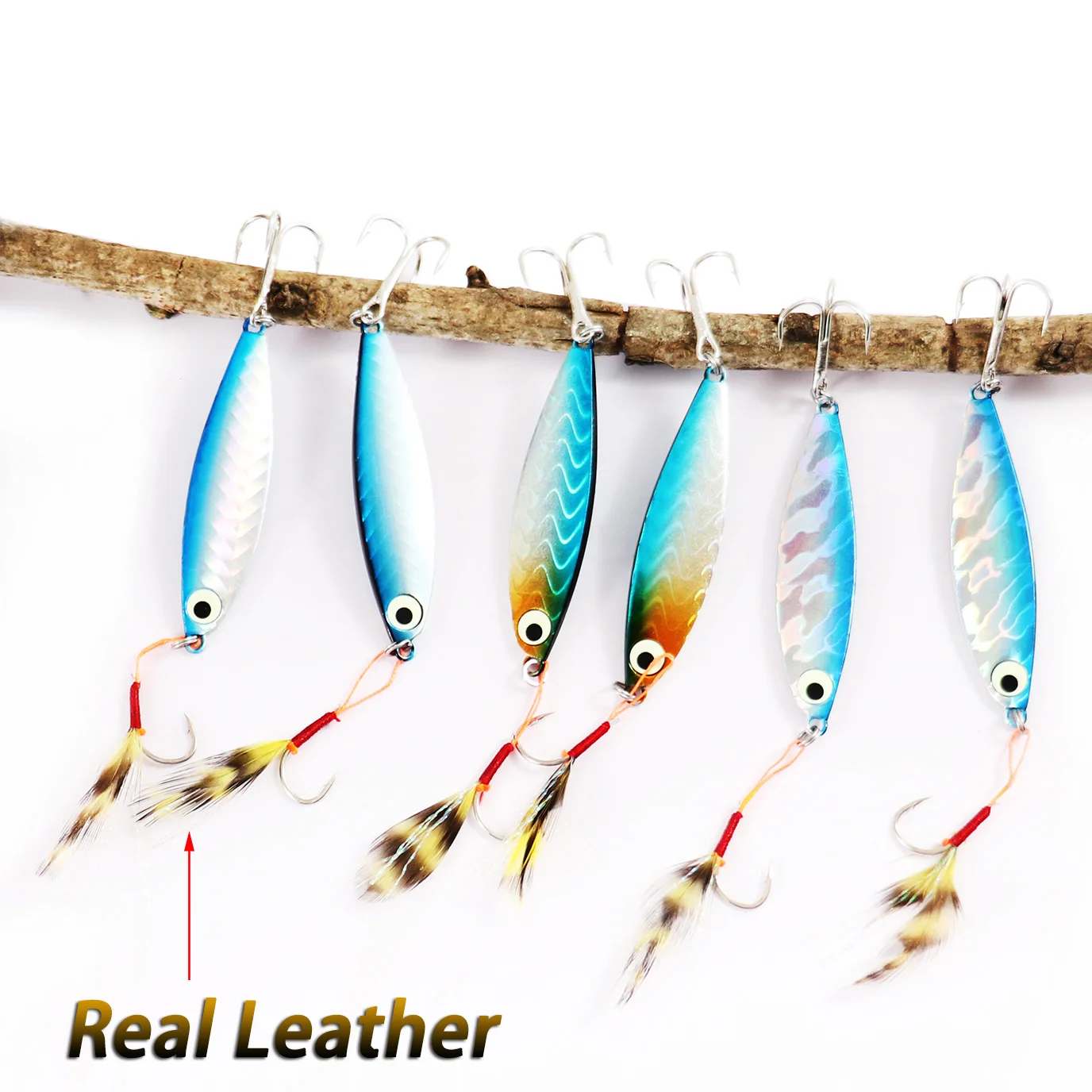 Señuelos de Pesca plantilla de Metal cuchara giratoria pluma gancho de carbono cebo Artificial duro ojo luminoso hundimiento fundición aparejos de lubina Pesca - imagen 5