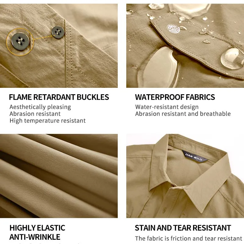 Camisas de trabajo de manga larga con bolsillos para hombre, camisas de senderismo de Safari, ropa de caza con botones, secado rápido al aire libre - imagen 5
