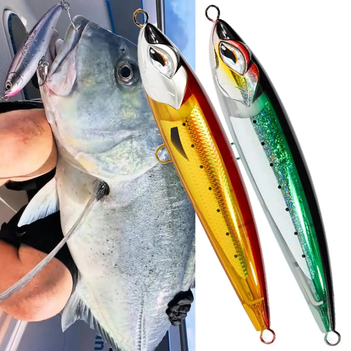 24cm 110g Big Popper Stickbait agua salada Swimbait atún Wahoo Pesca Wobbler de fundición larga Mahi Marlin Wahoo aparejos de Pesca de mar - imagen 2