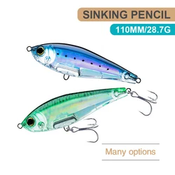 Señuelos de pesca de 11cm y 28,7g, cebo tipo lápiz que se hunde, Wobbler, cebo duro Artificial de fundición larga, Jerkbait, pesca en agua de mar, lubina QBE115