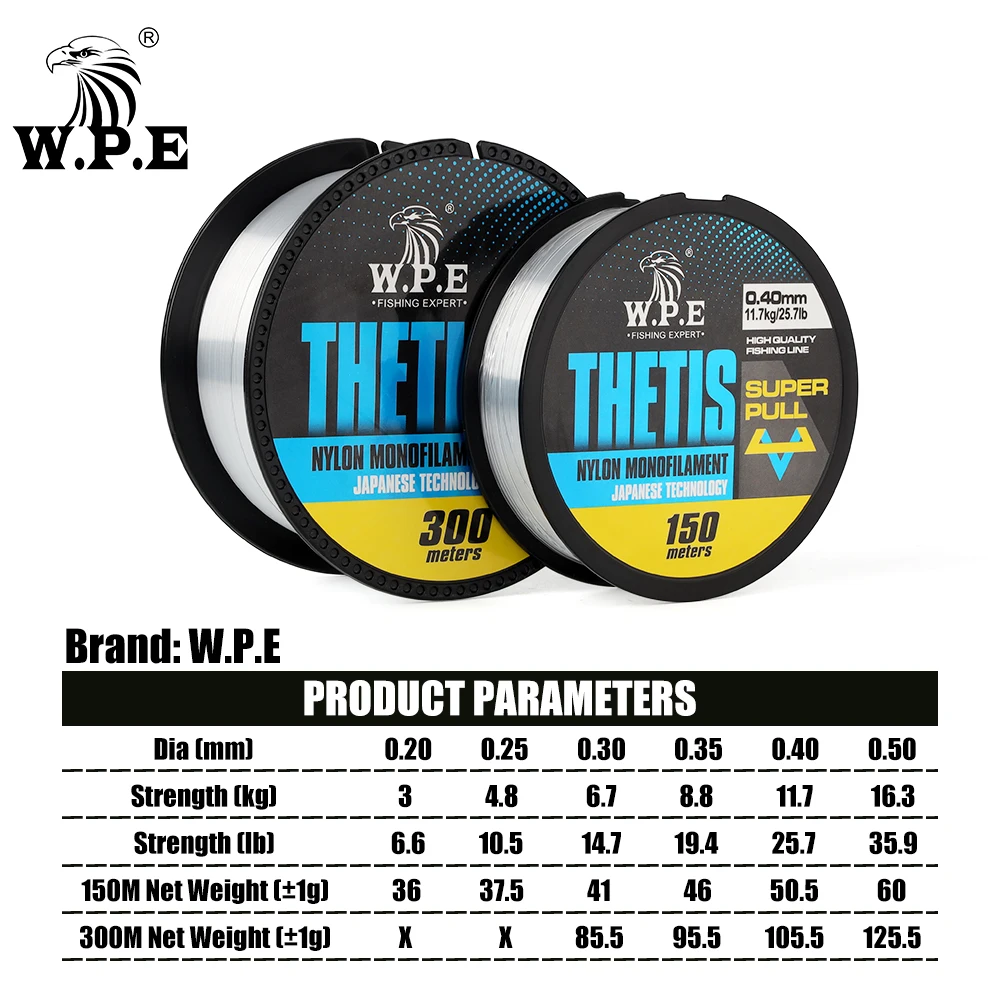 Línea de pesca W.P.E THETIS, línea de nailon de 150m, 0,20mm-0,50mm, 6,6 lb-35,9 lb, monofilamento que se hunde, aparejos de pesca de lubina y carpa - imagen 3
