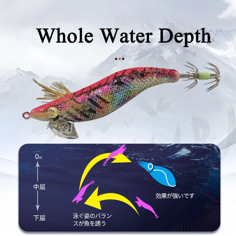 AS 10 Uds anzuelo de calamar coronas de camarones de madera plantillas de calamar cebo duro brillo 1,5 # 1.8 # 2.2 #   Juego de señuelos de pesca en el mar, sepia artificial, pulpo - imagen 4