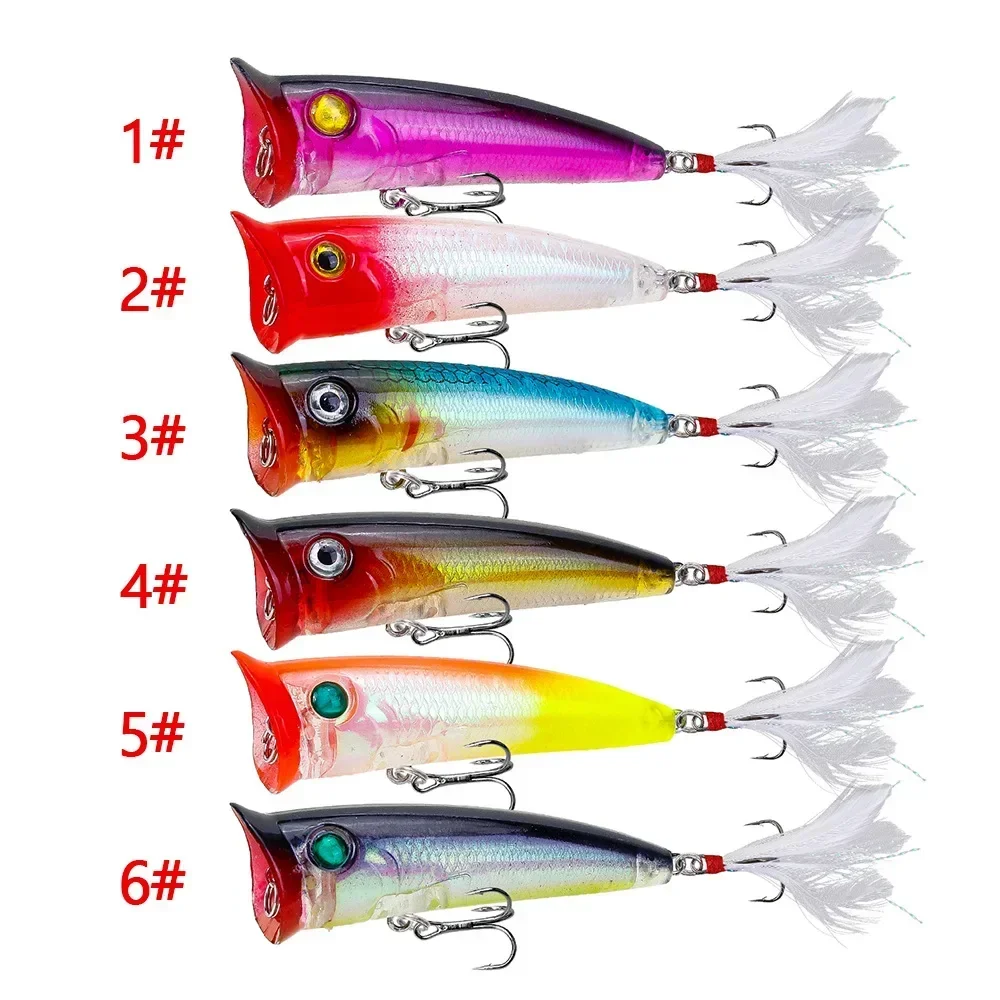 Señuelo de pesca Popper de 80mm/10,5g, cebo de pececillo flotante, cebo duro Artificial, gancho de pluma, pesca en el mar, cebo Artificial de agua dulce - imagen 4