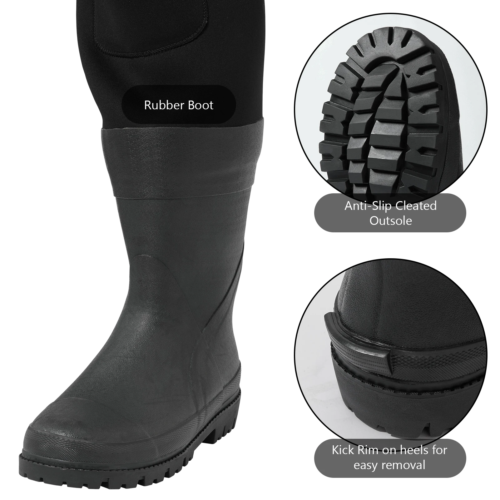 BASSDASH Botas de neopreno para hombre, caña negra de camuflaje para pesca y caza con botas de goma, botas de pecho impermeables para pies - imagen 5