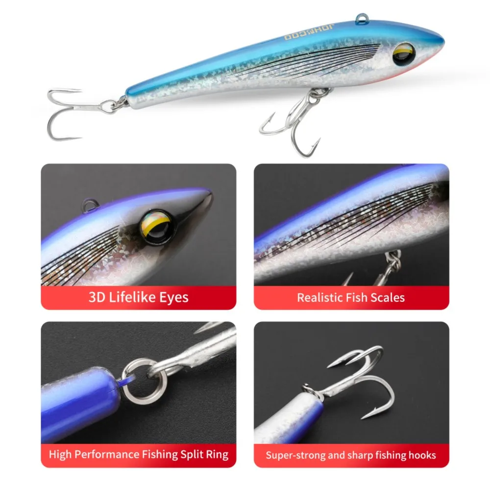 Señuelo de pesca con lápiz que se hunde, 13,5 cm, 73g, cebo duro Artificial de gran juego, anzuelo 5X para atún, Señuelos de pesca de mar Wahoo - imagen 5