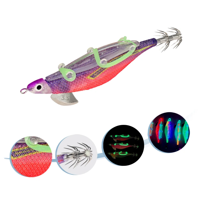 Plantilla de calamar Webfoot pulpo Egi incluido anzuelo de sepia luminosa cebo duro Artificial señuelo de camarón de agua salada artículos de mar para la pesca - imagen 5